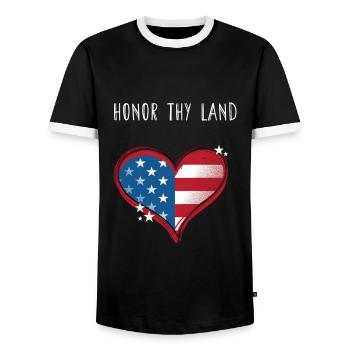 Honor Thy Land 4th of July Patriotic Fourth of - Men's Ringer Shirt - black/white - Front - AI Model Female 172 light (172cm) & AI Model Male 178 light (178cm)