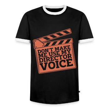 Film Director Don't Make Me Use My Video Editor - Men's Ringer Shirt - black/white - Front - AI Model Female 172 light (172cm) & AI Model Male 178 light (178cm)