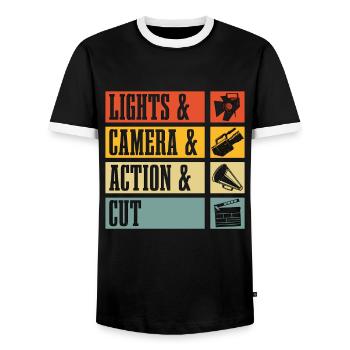 Réalisateur Lumières & Caméra & Film Rétro Film - T-shirt contrasté Homme - noir/blanc - Devant - AI Model Female 172 light (172cm) & AI Model Male 178 light (178cm)