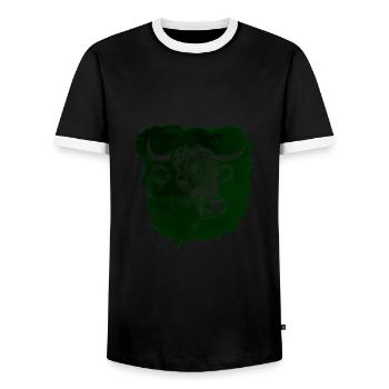 Hochlandrind Hochland Rind Highland Cattle Kuh - Männer Kontrast-T-Shirt - Schwarz/Weiß - Vorne - AI Model Female 172 light (172cm) & AI Model Male 178 light (178cm)
