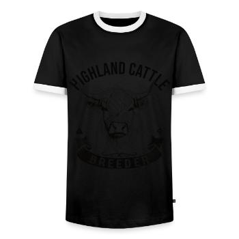 Hochlandrind Hochland Rind Highland Cattle Kuh - Männer Kontrast-T-Shirt - Schwarz/Weiß - Vorne - AI Model Female 172 light (172cm) & AI Model Male 178 light (178cm)