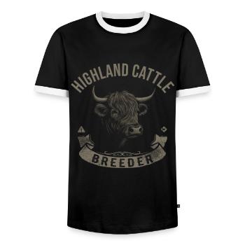 Highland Cattle Highland Cattle Highland Cattle Cow - Men's Ringer Shirt - black/white - Front - AI Model Female 172 light (172cm) & AI Model Male 178 light (178cm)