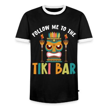 Follow me to the tiki bar, luau party, tiki bar - Men's Ringer Shirt - black/white - Front - AI Model Female 172 light (172cm) & AI Model Male 178 light (178cm)