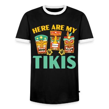 Here are my Tikis Hawaiian Luau Party Tik - Men's Ringer Shirt - black/white - Front - AI Model Female 172 light (172cm) & AI Model Male 178 light (178cm)