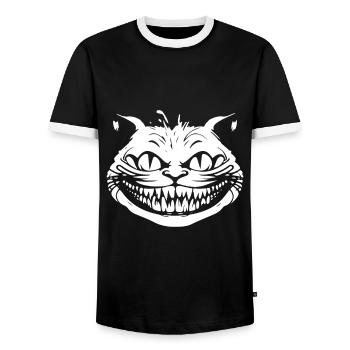 Verrückte Grinsekatze - Crazy Cheshire Cat Face - Männer Kontrast-T-Shirt - Schwarz/Weiß - Vorne - AI Model Female 172 light (172cm) & AI Model Male 178 light (178cm)