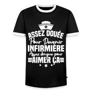 Assez douée pour devenir infirmière - T-shirt contrasté Homme - noir/blanc - Devant - AI Model Female 172 light (172cm) & AI Model Male 178 light (178cm)