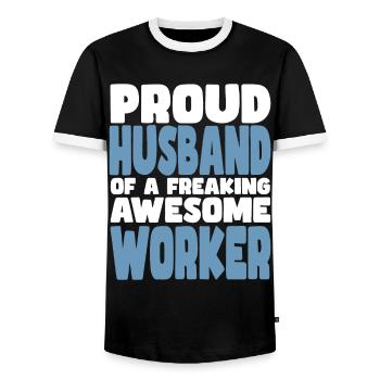 Fière épouse d’un sacré bon ouvrier - T-shirt contrasté Homme - noir/blanc - Devant - AI Model Female 172 light (172cm) & AI Model Male 178 light (178cm)