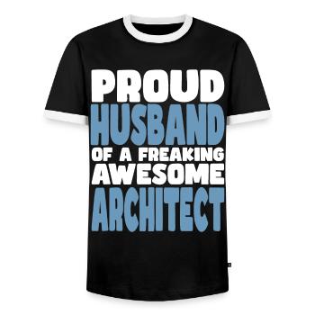 Fière épouse d’un sacré bon architecte - T-shirt contrasté Homme - noir/blanc - Devant - AI Model Female 172 light (172cm) & AI Model Male 178 light (178cm)
