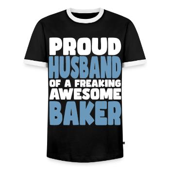 Proud wife of a damn good baker - Men's Ringer Shirt - black/white - Front - AI Model Female 172 light (172cm) & AI Model Male 178 light (178cm)