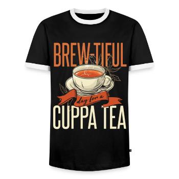 Tea Quote Funny Pun Tea Drinker - Men's Ringer Shirt - black/white - Front - AI Model Female 172 light (172cm) & AI Model Male 178 light (178cm)