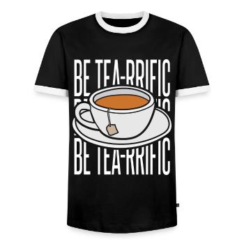 Funny Tea Lover Gift - Men's Ringer Shirt - black/white - Front - AI Model Female 172 light (172cm) & AI Model Male 178 light (178cm)