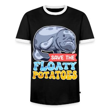 Walrus Save the Ocean Environmental Love - Men's Ringer Shirt - black/white - Front - AI Model Female 172 light (172cm) & AI Model Male 178 light (178cm)