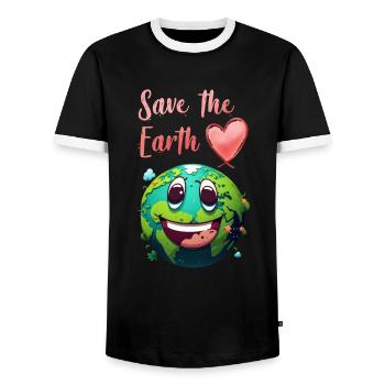 Save the Earth Environmental Protection and Species Conservation - Men's Ringer Shirt - black/white - Front - AI Model Female 172 light (172cm) & AI Model Male 178 light (178cm)