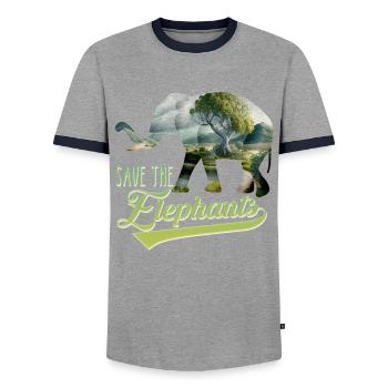 Save the Elephants Species Conservation Endangered Species - Men's Ringer Shirt - grey/navy  - Front - AI Model Female 172 light (172cm) & AI Model Male 178 light (178cm)