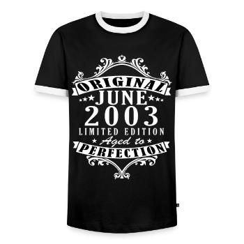 20ème Anniversaire Millésime Juin 2003 Millésime 2003 - T-shirt contrasté Homme - noir/blanc - Devant - AI Model Female 172 light (172cm) & AI Model Male 178 light (178cm)