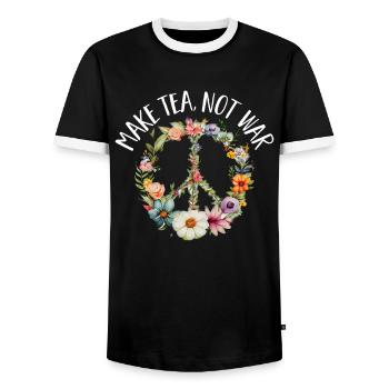 Hippie Peace Sign Peace Flowers Flower Child - Men's Ringer Shirt - black/white - Front - AI Model Female 172 light (172cm) & AI Model Male 178 light (178cm)