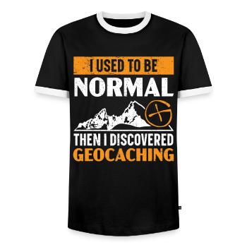 I used to be normal, then I discovered geocaching - Men's Ringer Shirt - black/white - Front - AI Model Female 172 light (172cm) & AI Model Male 178 light (178cm)