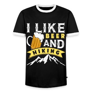 Hiking Beer Fan I like Beer and Hiking Funny - Men's Ringer Shirt - black/white - Front - AI Model Female 172 light (172cm) & AI Model Male 178 light (178cm)