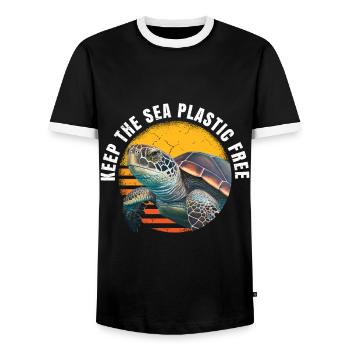 Keep The Sea Plastic Free Environmental Protection - Men's Ringer Shirt - black/white - Front - AI Model Female 172 light (172cm) & AI Model Male 178 light (178cm)