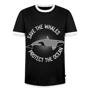 Save The Whales Environmentalists Whales - Men's Ringer Shirt - black/white - Front - AI Model Female 172 light (172cm) & AI Model Male 178 light (178cm)