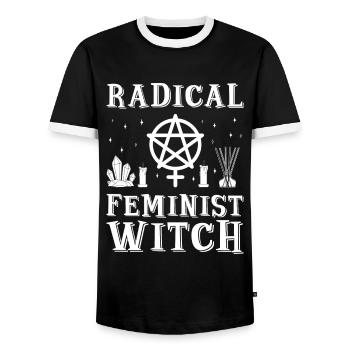 Radical feminist witch feminism - Men's Ringer Shirt - black/white - Front - AI Model Female 172 light (172cm) & AI Model Male 178 light (178cm)