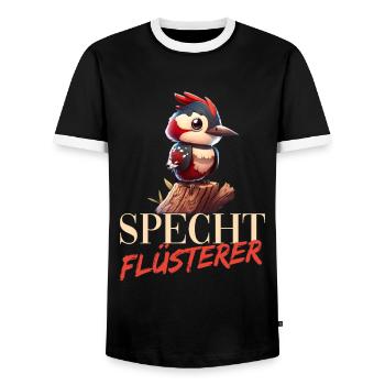 Specht Flüsterer Buntspecht Vogel - Männer Kontrast-T-Shirt - Schwarz/Weiß - Vorne - AI Model Female 172 light (172cm) & AI Model Male 178 light (178cm)