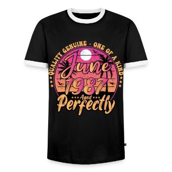 Juin 1987 anniversaire 1987 Retro 1987 Juin - T-shirt contrasté Homme - noir/blanc - Devant - AI Model Female 172 light (172cm) & AI Model Male 178 light (178cm)