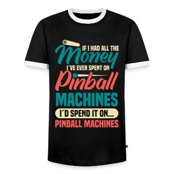 Flipper Retro Pinball Flipperautomat Bumper - Men's Ringer Shirt - black/white - Front - AI Model Female 172 light (172cm) & AI Model Male 178 light (178cm)