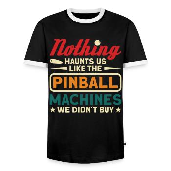 Flipper Retro Pinball Flipperautomat Bumper - Men's Ringer Shirt - black/white - Front - AI Model Female 172 light (172cm) & AI Model Male 178 light (178cm)