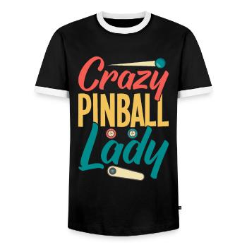 Flipper Retro Pinball Flipperautomat Bumper - Men's Ringer Shirt - black/white - Front - AI Model Female 172 light (172cm) & AI Model Male 178 light (178cm)