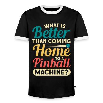 Flipper Retro Pinball Flipperautomat Bumper - Men's Ringer Shirt - black/white - Front - AI Model Female 172 light (172cm) & AI Model Male 178 light (178cm)
