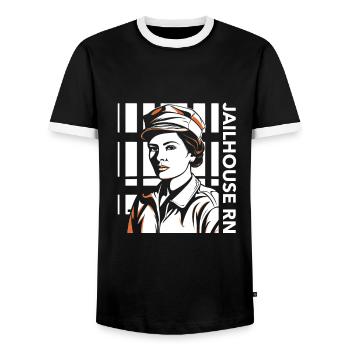 Jailhouse RN Corrections Nurse - Men's Ringer Shirt - black/white - Front - AI Model Female 172 light (172cm) & AI Model Male 178 light (178cm)