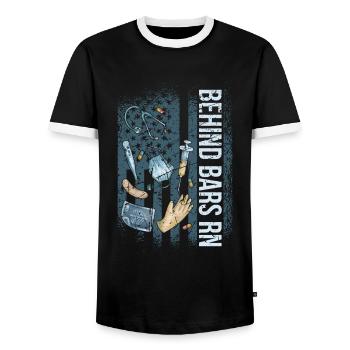 Derrière les barreaux Infirmière correctionnelle - T-shirt contrasté Homme - noir/blanc - Devant - AI Model Female 172 light (172cm) & AI Model Male 178 light (178cm)