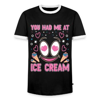 You Had Me At Ice Cream Dessert Popsicle Lovers - Men's Ringer Shirt - black/white - Front - AI Model Female 172 light (172cm) & AI Model Male 178 light (178cm)