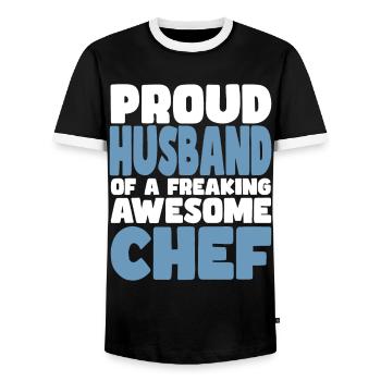 Fière épouse d’un sacré bon chef - T-shirt contrasté Homme - noir/blanc - Devant - AI Model Female 172 light (172cm) & AI Model Male 178 light (178cm)