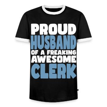 Fière épouse d’un sacré bon - T-shirt contrasté Homme - noir/blanc - Devant - AI Model Female 172 light (172cm) & AI Model Male 178 light (178cm)