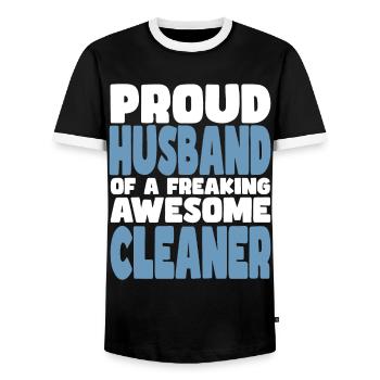 Fière épouse d’un sacré bon - T-shirt contrasté Homme - noir/blanc - Devant - AI Model Female 172 light (172cm) & AI Model Male 178 light (178cm)
