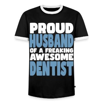 Fière épouse d’un sacré bon dentiste - T-shirt contrasté Homme - noir/blanc - Devant - AI Model Female 172 light (172cm) & AI Model Male 178 light (178cm)