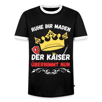 Ruhe ihr Maden der Kaiser übernimmt nun - Männer Kontrast-T-Shirt - Schwarz/Weiß - Vorne - AI Model Female 172 light (172cm) & AI Model Male 178 light (178cm)