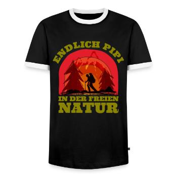 Wanderer Endlich in der freien Natur Berge - Männer Kontrast-T-Shirt - Schwarz/Weiß - Vorne - AI Model Female 172 light (172cm) & AI Model Male 178 light (178cm)