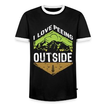 I love peeing outside hikers funny mountains - Men's Ringer Shirt - black/white - Front - AI Model Female 172 light (172cm) & AI Model Male 178 light (178cm)