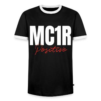 MC1R Roux positif Cheveux roux - T-shirt contrasté Homme - noir/blanc - Devant - AI Model Female 172 light (172cm) & AI Model Male 178 light (178cm)