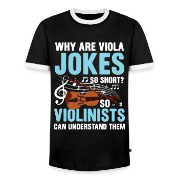 Why Are Viola Jokes So Short? Violinists - Männer Kontrast-T-Shirt - Schwarz/Weiß - Vorne - AI Model Female 172 light (172cm) & AI Model Male 178 light (178cm)