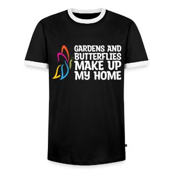 Amateur gardener garden butterflies in the garden - Men's Ringer Shirt - black/white - Front - AI Model Female 172 light (172cm) & AI Model Male 178 light (178cm)