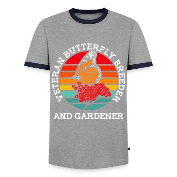 Jardinier amateur vétéran du jardin - T-shirt contrasté Homme - gris/marine  - Devant - AI Model Female 172 light (172cm) & AI Model Male 178 light (178cm)