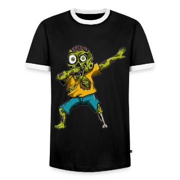 Zombie Pumpkin Zombie Dabbing Halloween - Men's Ringer Shirt - black/white - Front - AI Model Female 172 light (172cm) & AI Model Male 178 light (178cm)
