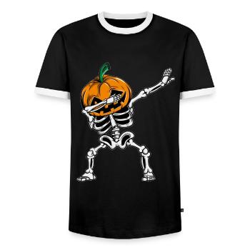 Dabbing Skeleton Pumpkin Glowing Halloween - Men's Ringer Shirt - black/white - Front - AI Model Female 172 light (172cm) & AI Model Male 178 light (178cm)