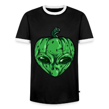 Alien Pumpkin Glowing Skeleton Halloween - Men's Ringer Shirt - black/white - Front - AI Model Female 172 light (172cm) & AI Model Male 178 light (178cm)