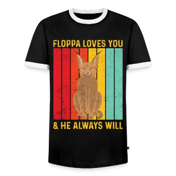 Big Floppa Caracal Retro - T-shirt contrasté Homme - noir/blanc - Devant - AI Model Female 172 light (172cm) & AI Model Male 178 light (178cm)