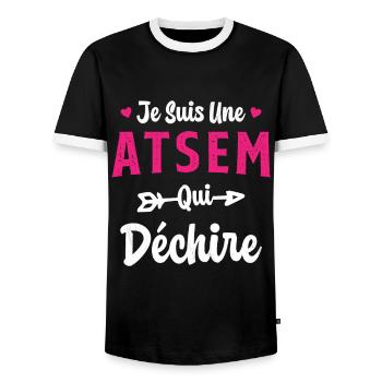 Je suis une ATSEM qui déchire Idée Cadeau Atsem - T-shirt contrasté Homme - noir/blanc - Devant - AI Model Female 172 light (172cm) & AI Model Male 178 light (178cm)